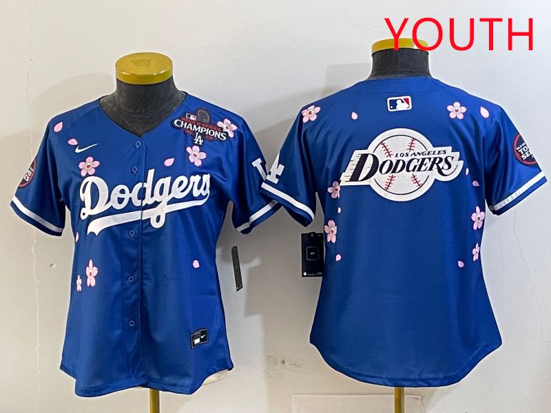 Youth Los Angeles Dodgers Blank Blue Sakura Edition 2025 Nike MLB Jersey style 26